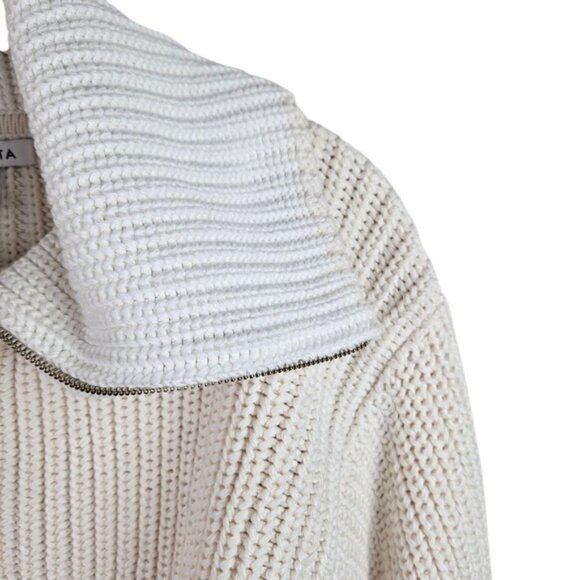 Athleta Cream Knit Half Zip Adler Cropped Pullover Sweater Chunky Collar Size S - Picture 6 of 10